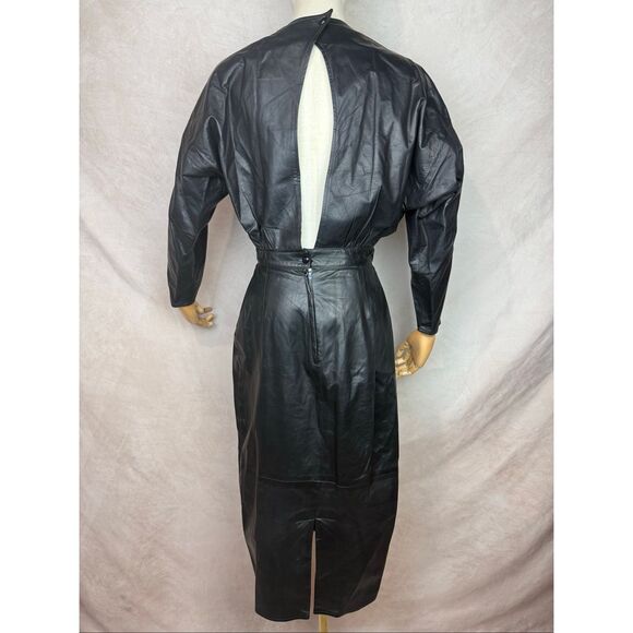 Vintage Designer Leather Dress 1980s Vakko New York Alt Goth Grunge 90s - Picture 2 of 11